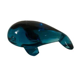 Blue Art Glass Whale Figurine Paperweight